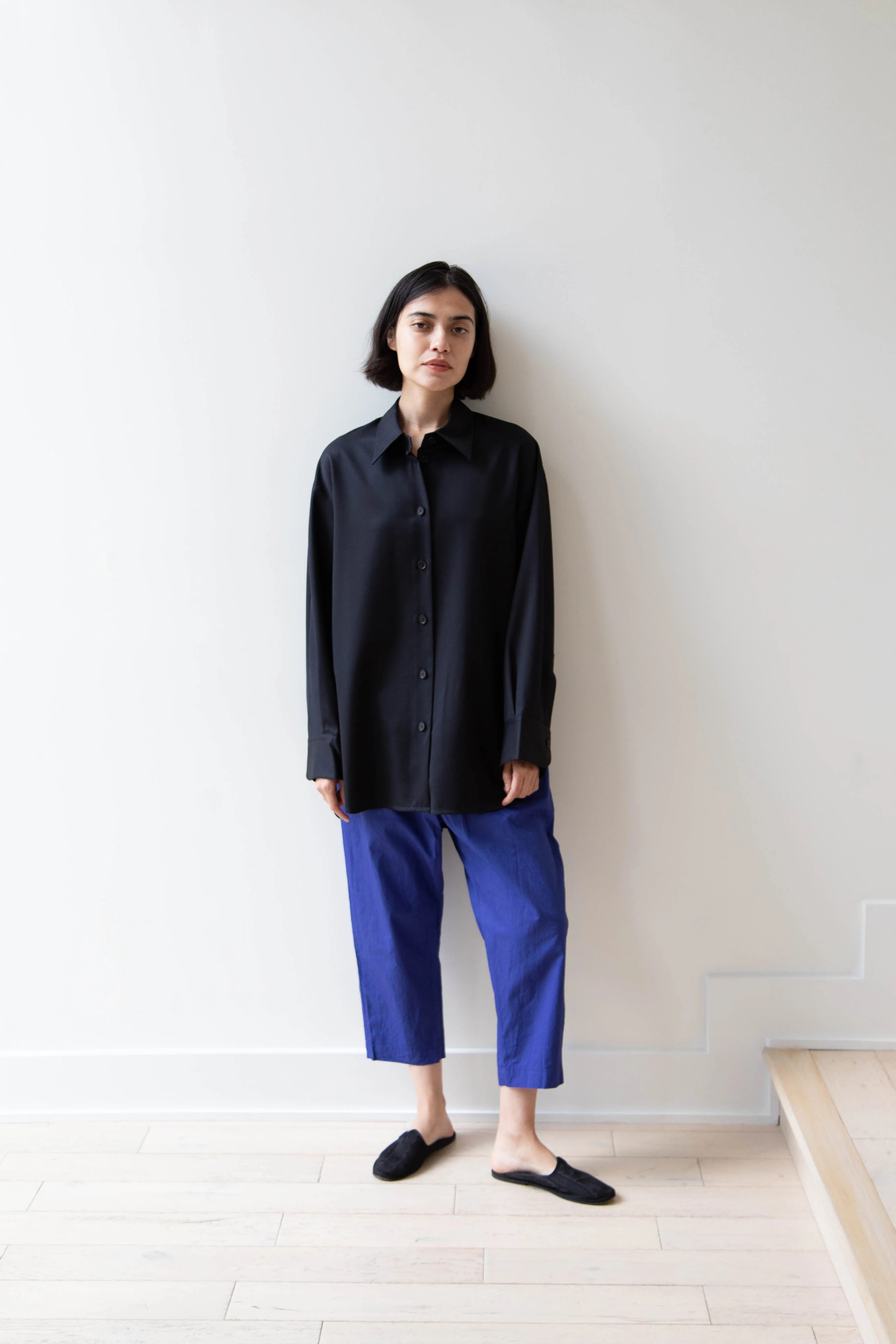 Sayaka Davis | Oversized Shirt in Navy Wool Gabardine