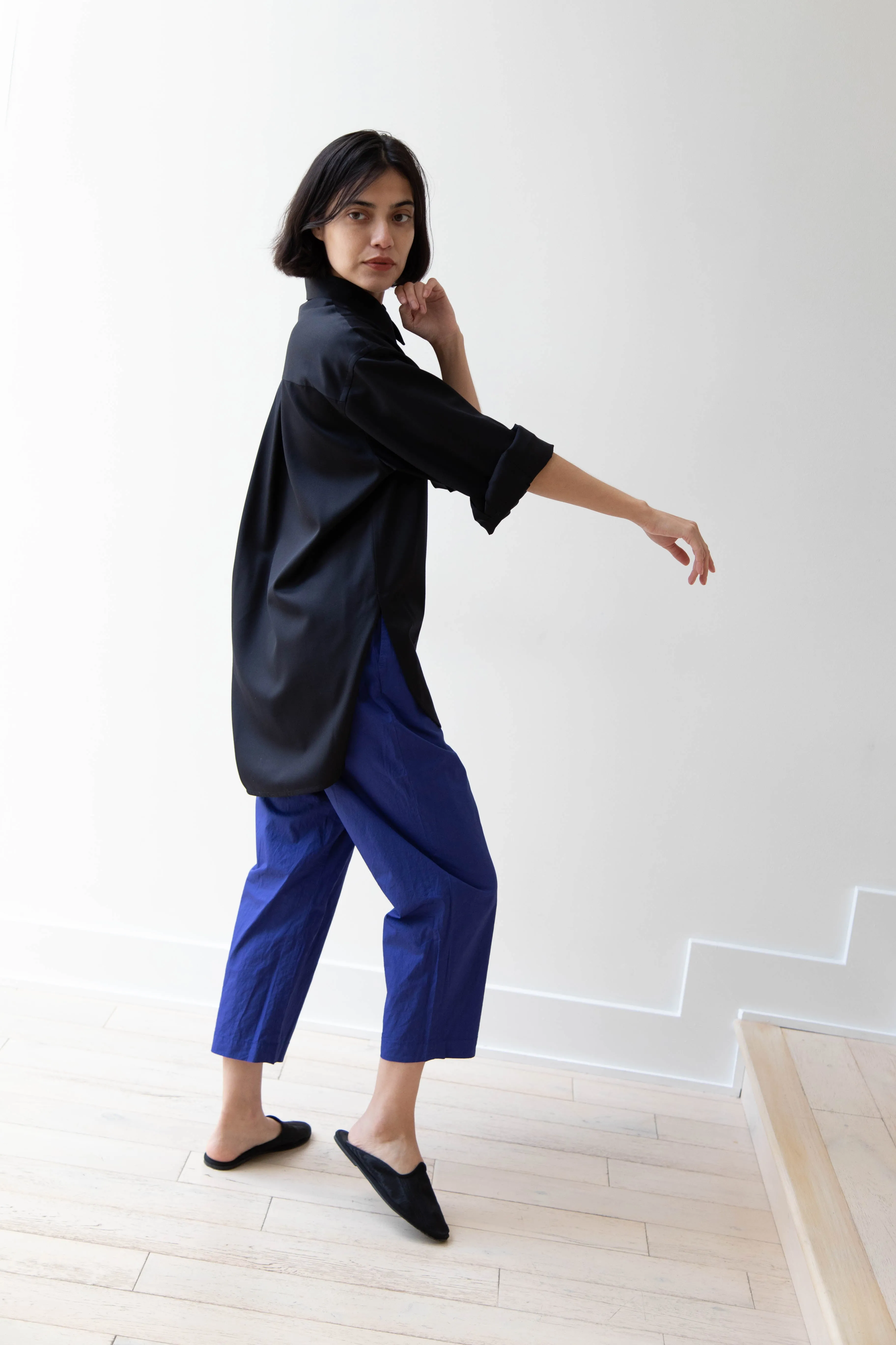 Sayaka Davis | Oversized Shirt in Navy Wool Gabardine