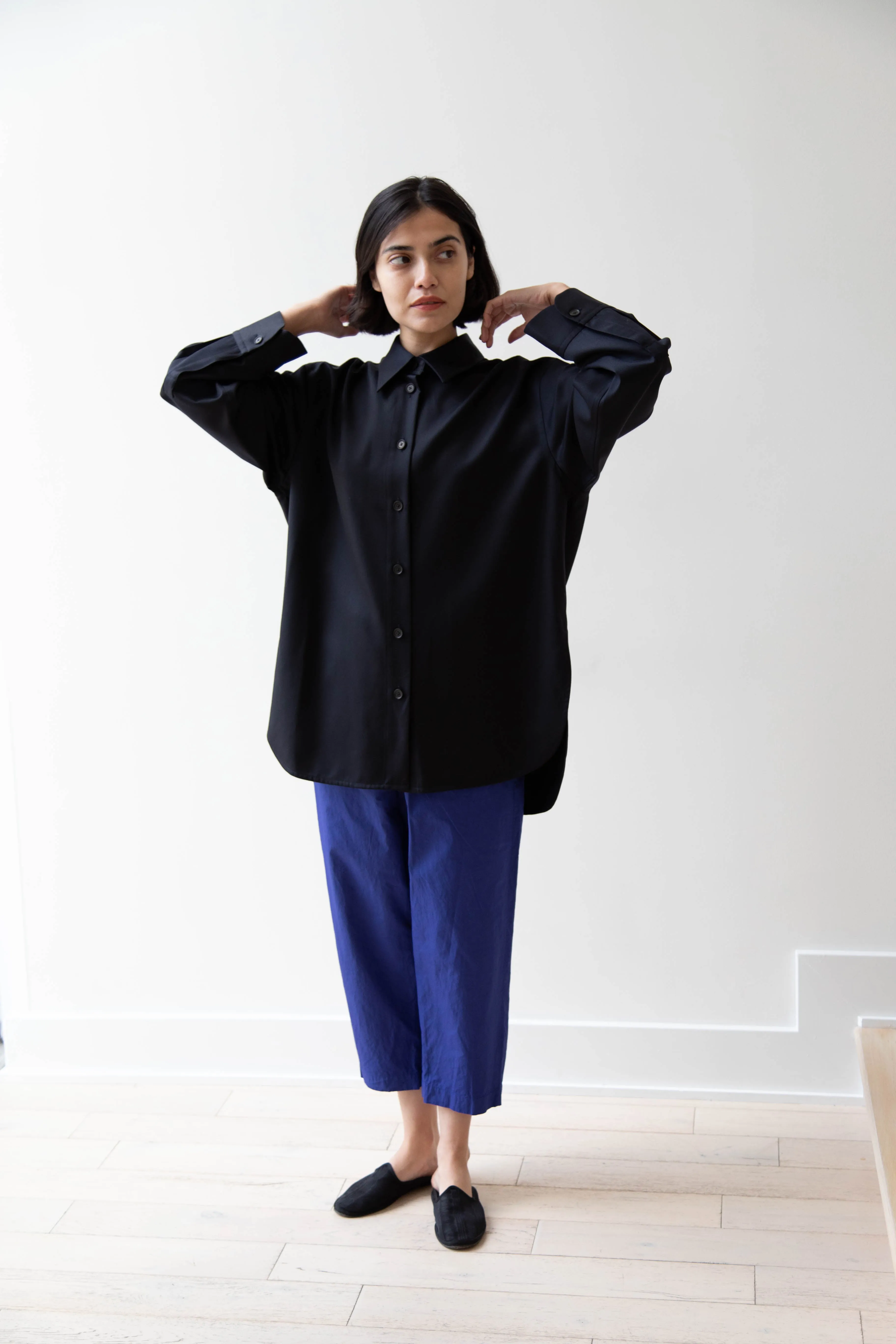 Sayaka Davis | Oversized Shirt in Navy Wool Gabardine