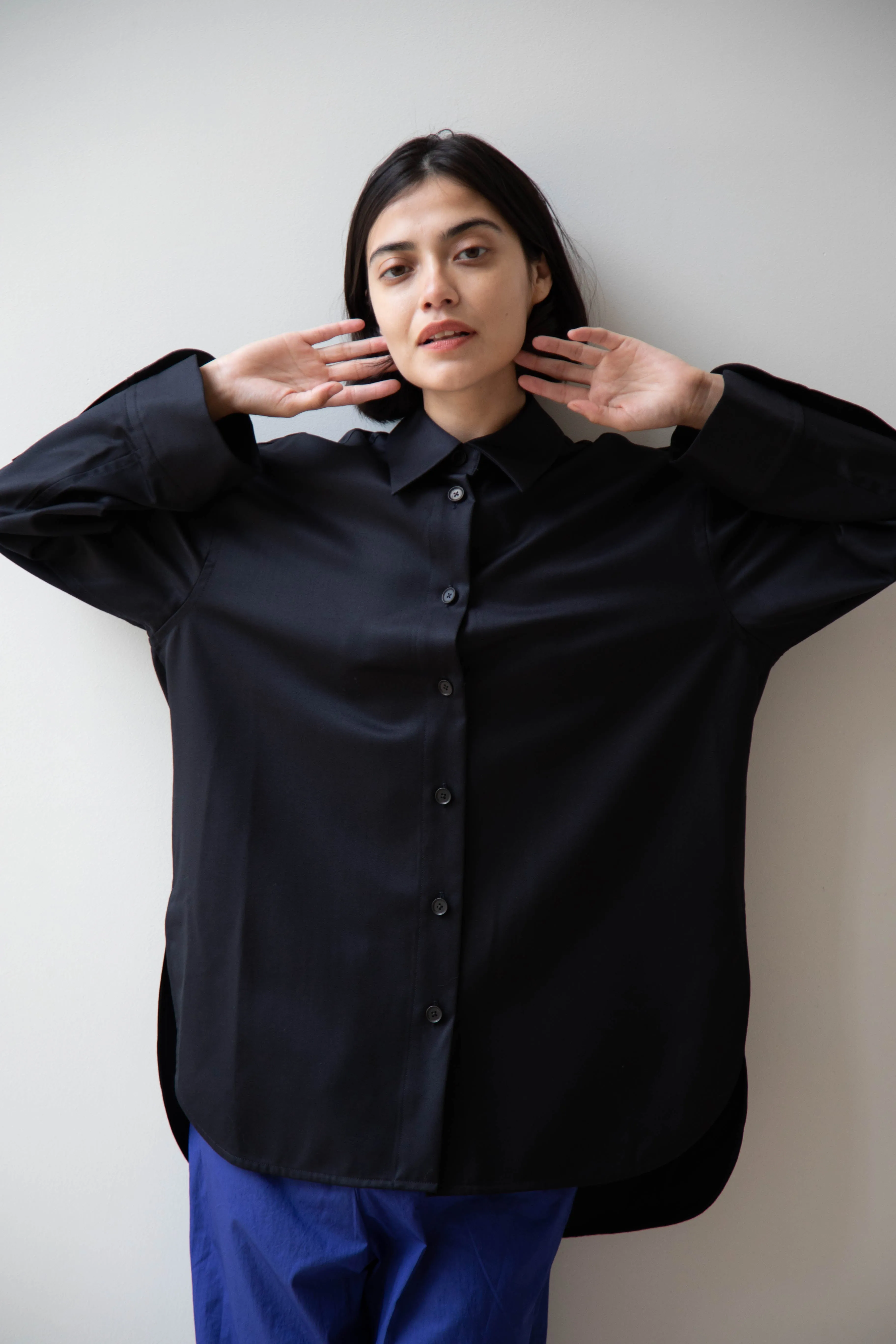 Sayaka Davis | Oversized Shirt in Navy Wool Gabardine