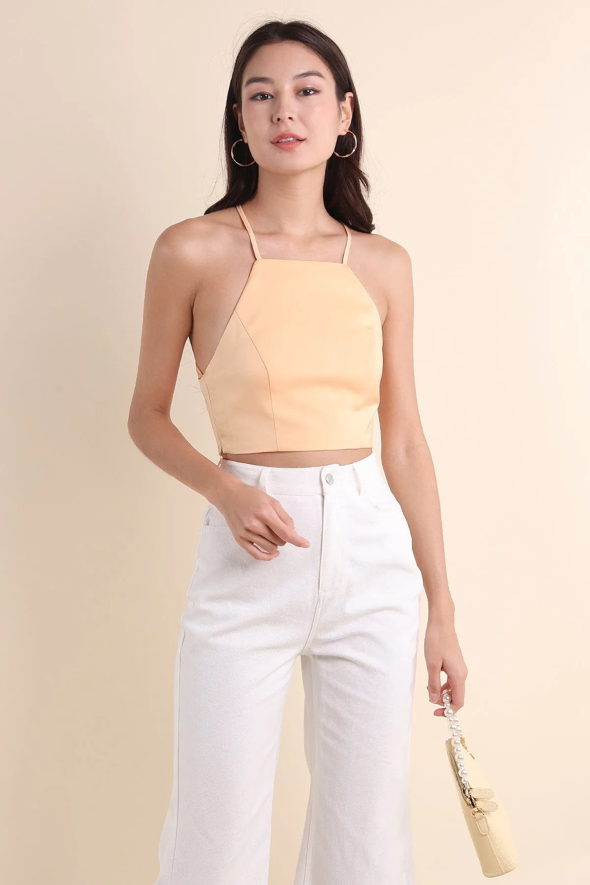 SCARLETT HALTER TIE-BACK TOP IN MARIGOLD YELLOW