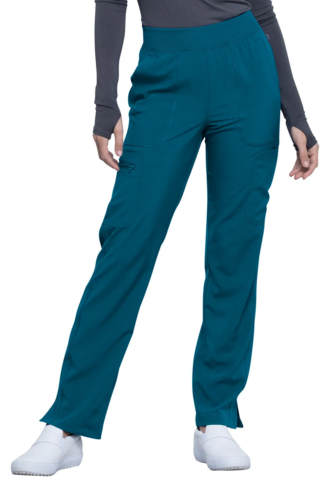 Scrub Pants - Cherokee Infinity Women's Mid Rise Tapered Leg Pull-on Pants - Caribbean Blue, CK065A