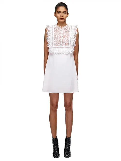 Self-Portrait Monochrome Fine Lace Crepe Mini Dress