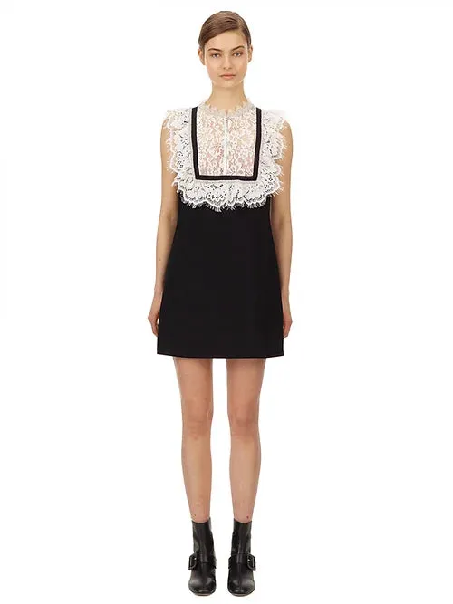 Self-Portrait Monochrome Fine Lace Crepe Mini Dress