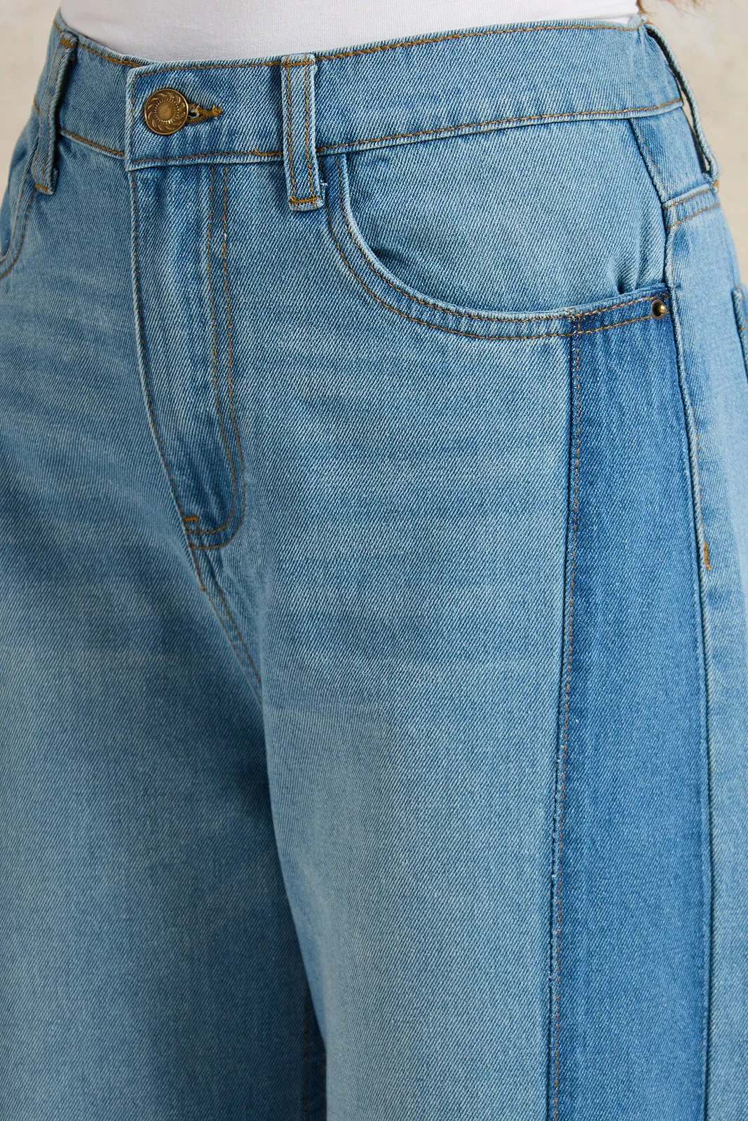 Senior Girls Blue Wide Leg Jeans