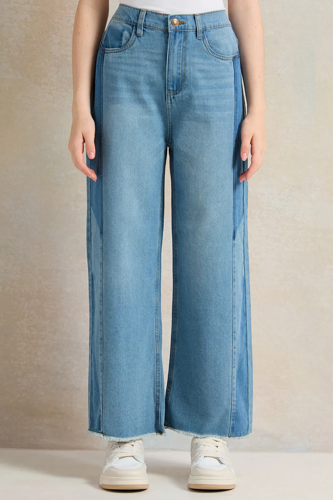 Senior Girls Blue Wide Leg Jeans