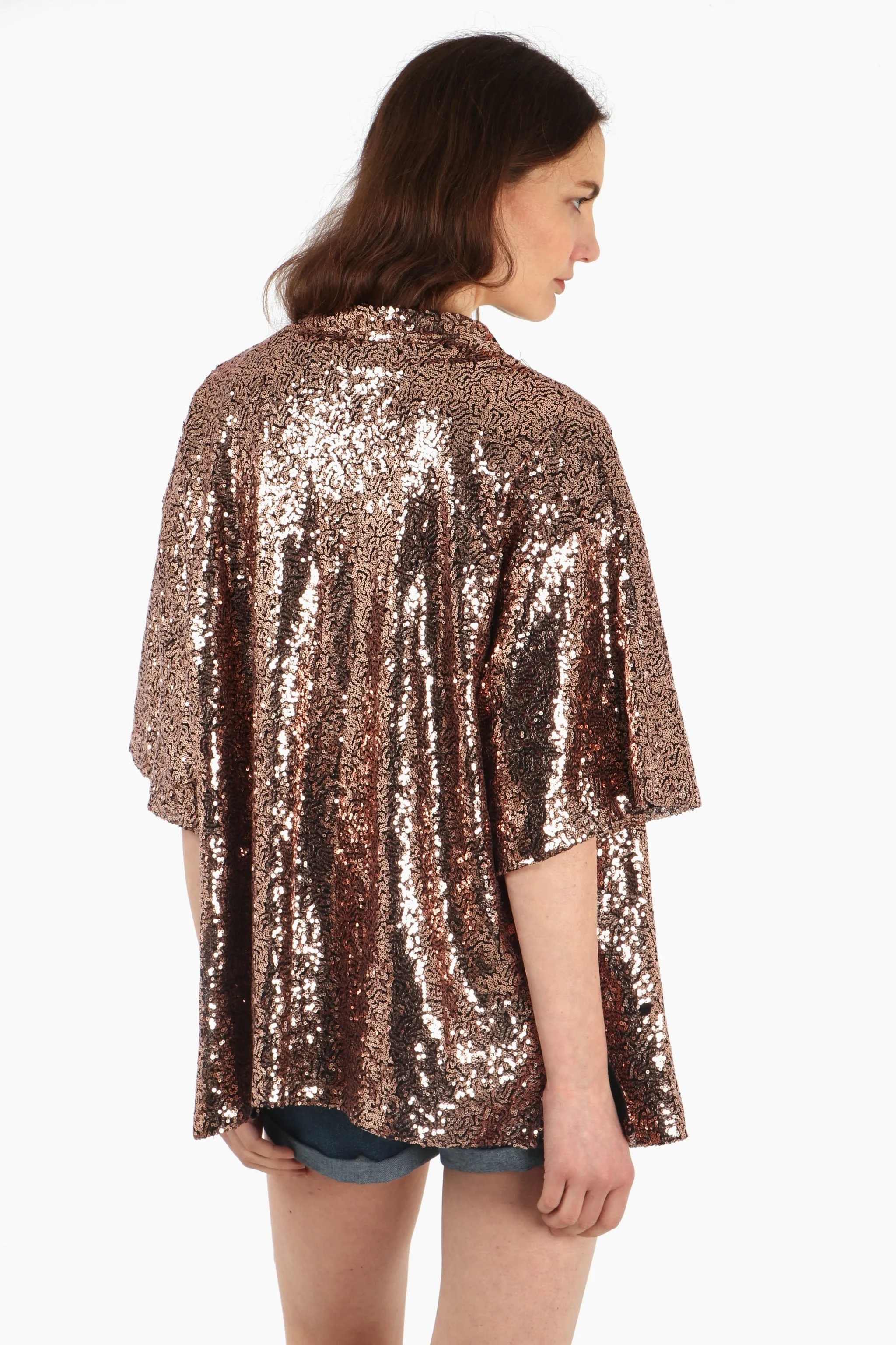 Sequin Kimono Jacket in Bronze