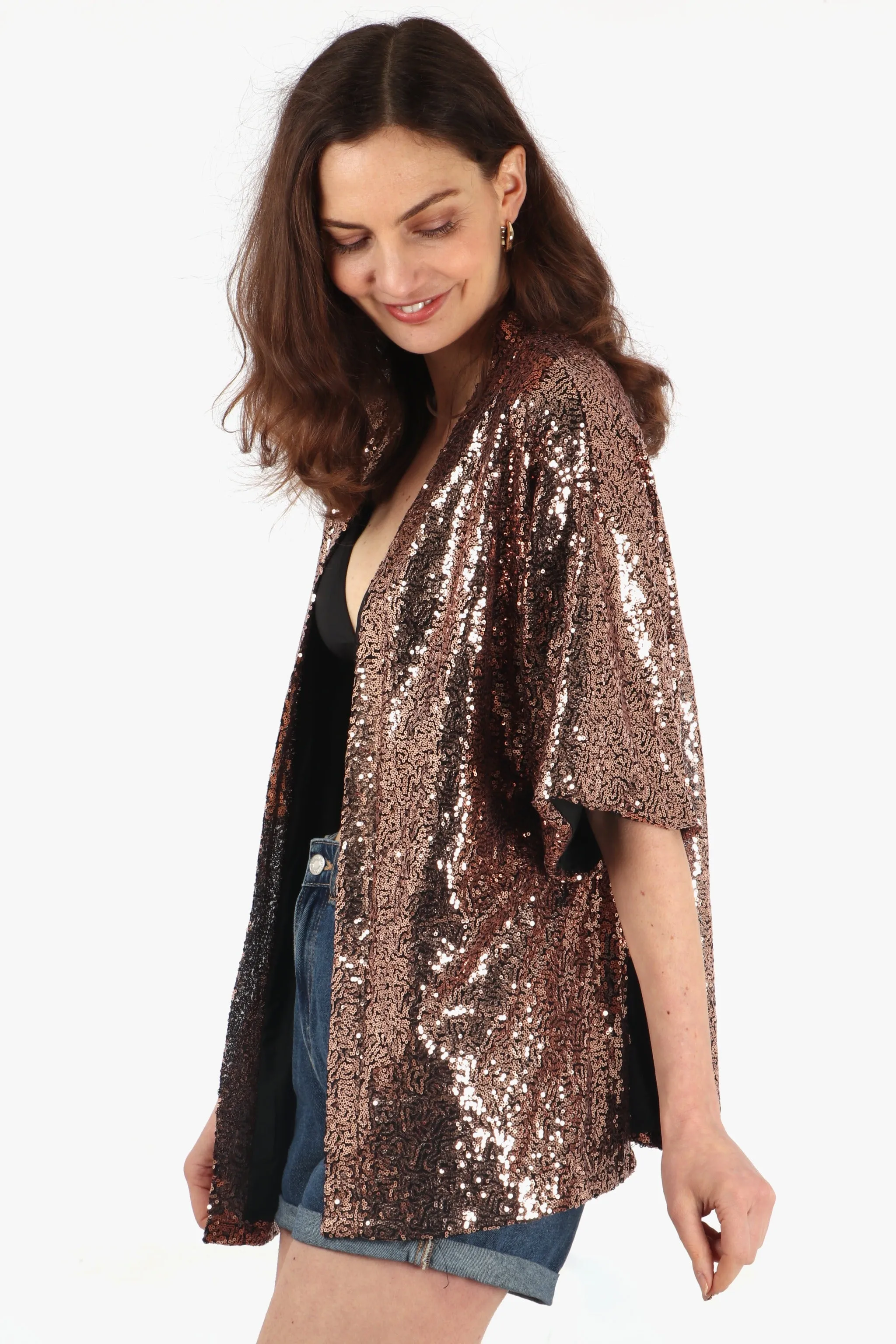 Sequin Kimono Jacket in Bronze