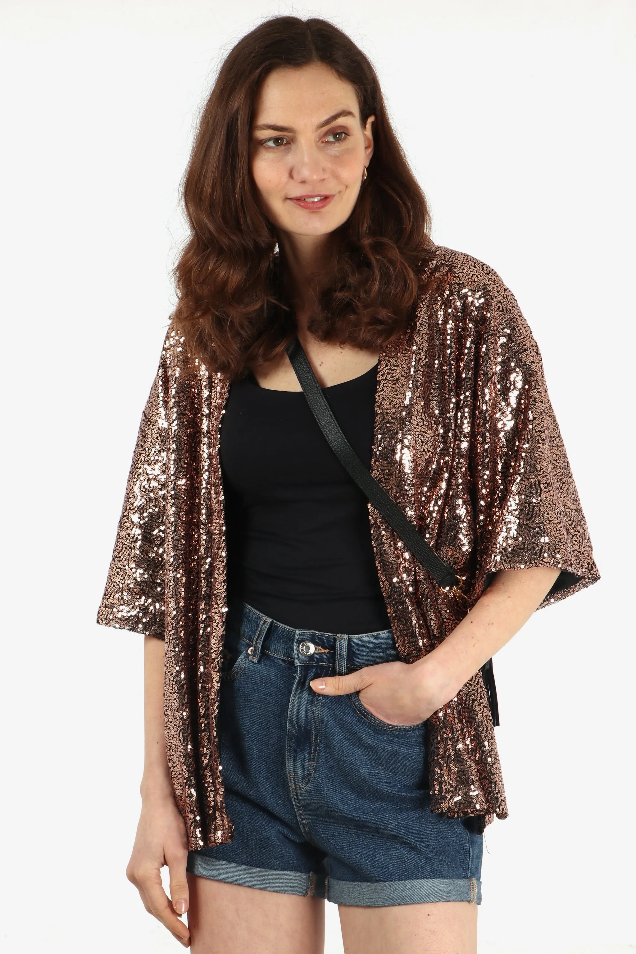 Sequin Kimono Jacket in Bronze