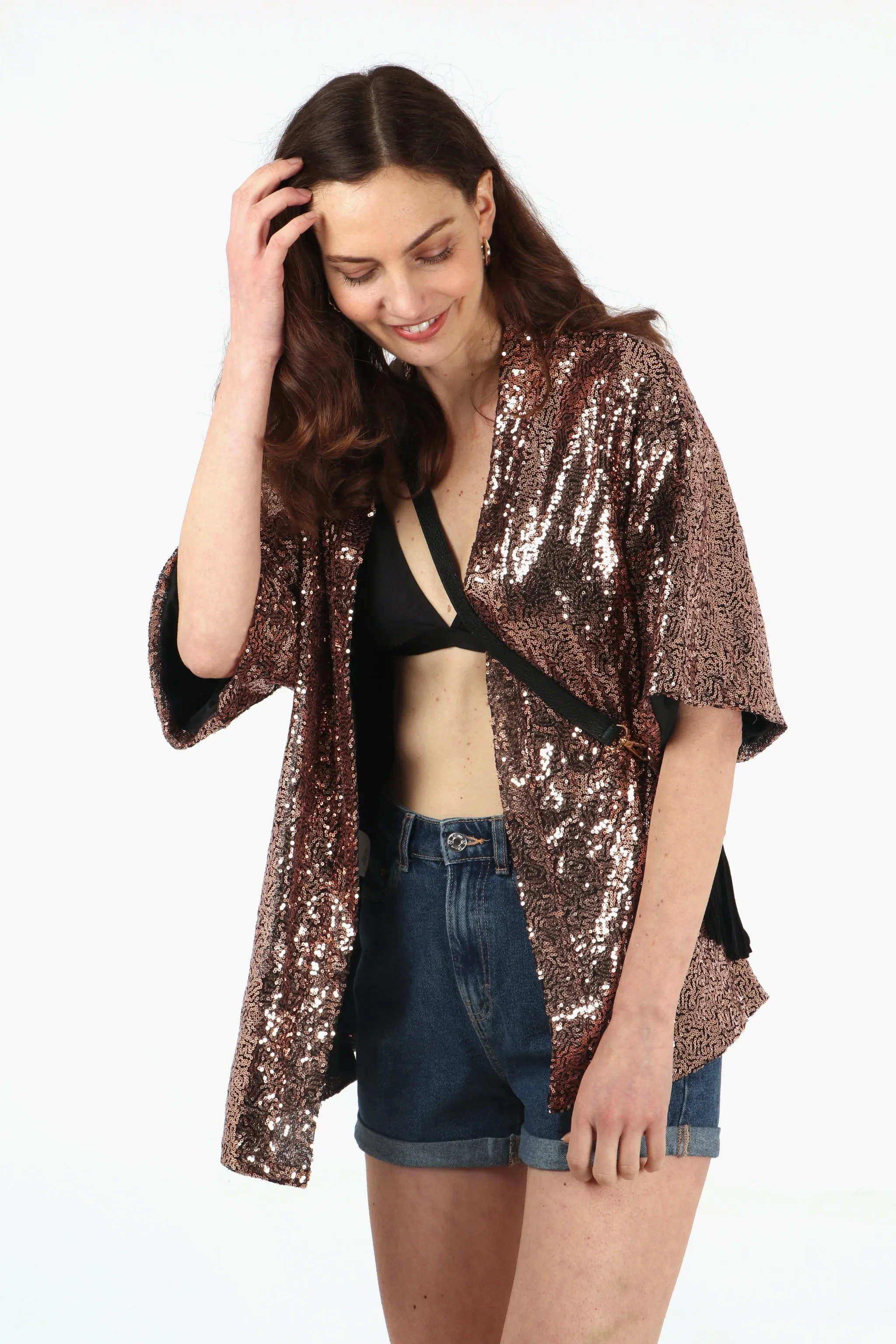 Sequin Kimono Jacket in Bronze