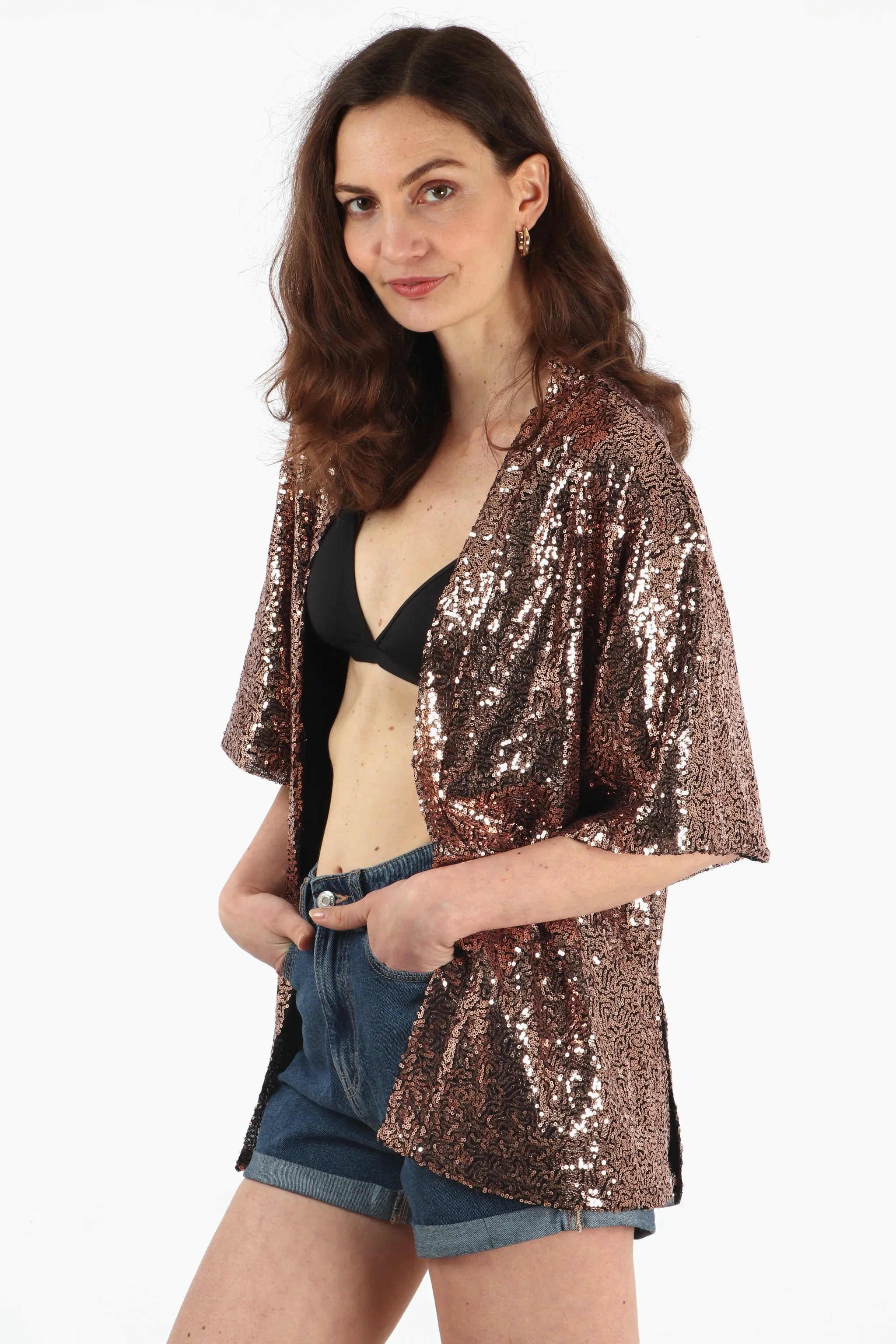 Sequin Kimono Jacket in Bronze