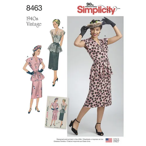 Simplicity 8463 1940s Two-Piece Vintage Dress Paper Sewing Pattern