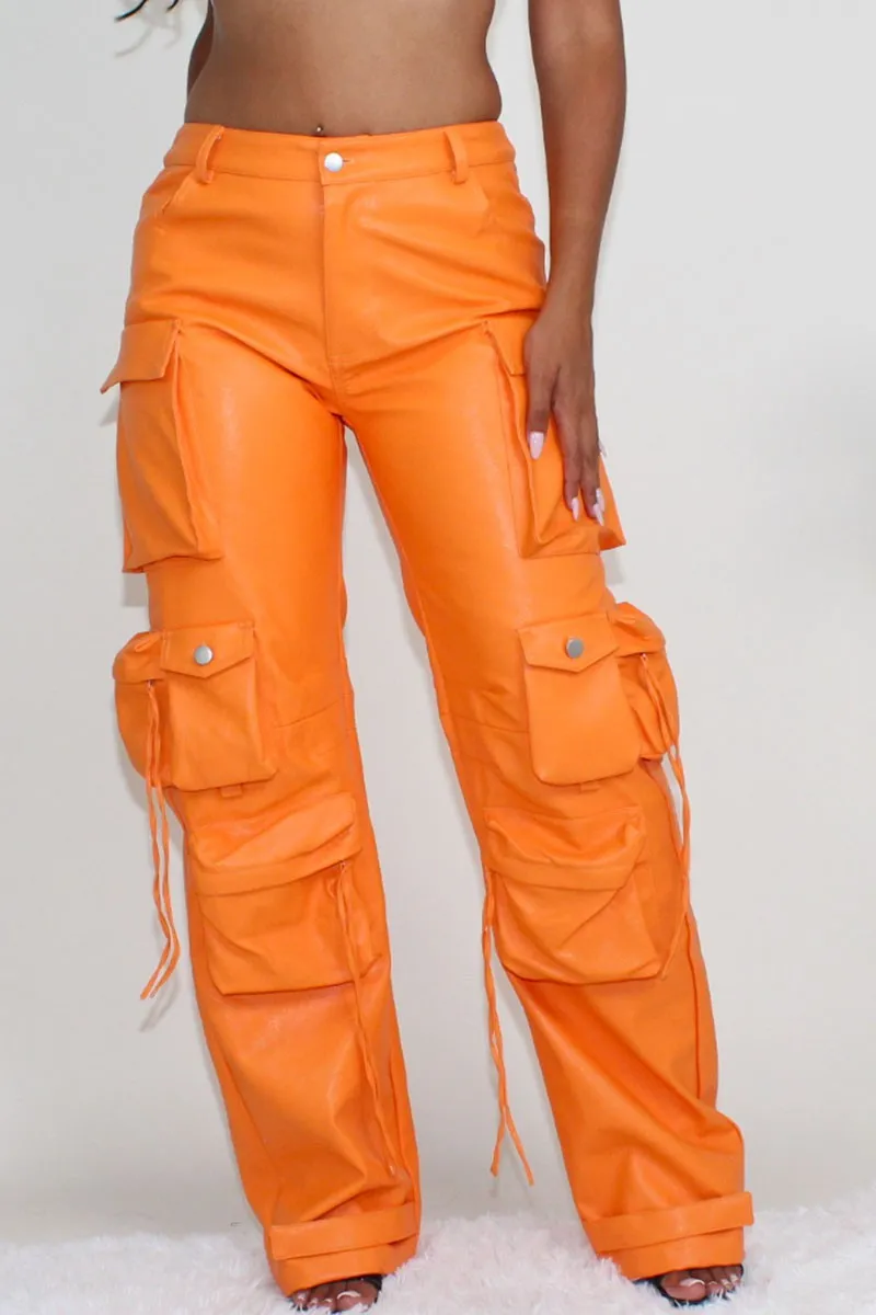 Soft Vegan Leather Cargo Pants