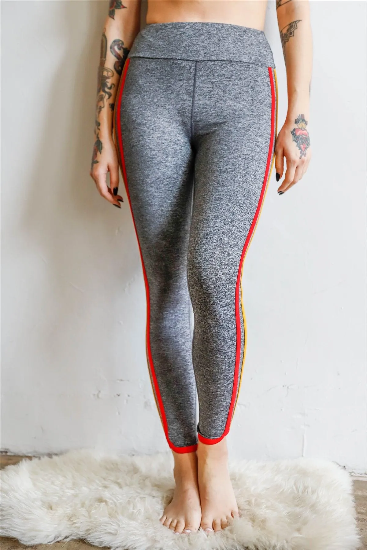 Sporty Chic High-Waist Colorful Side Stripes Leggings