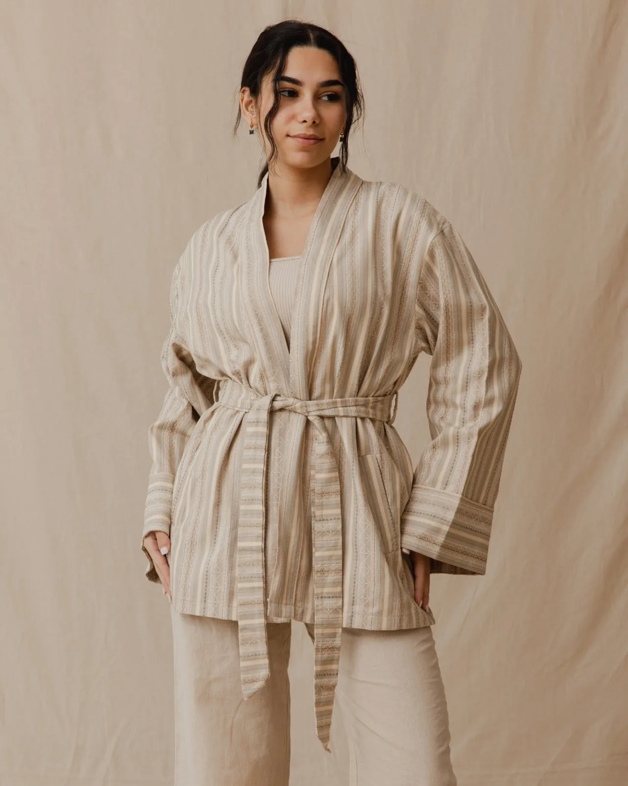 Striped Kimono Monochrome Beige