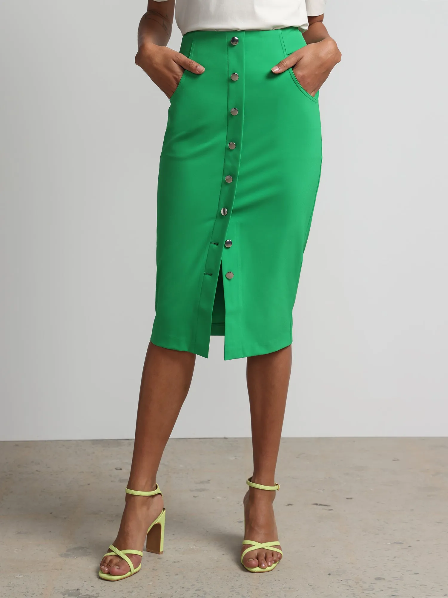 Super High-Rise Button-Front Pencil Skirt - Fit To Flatter