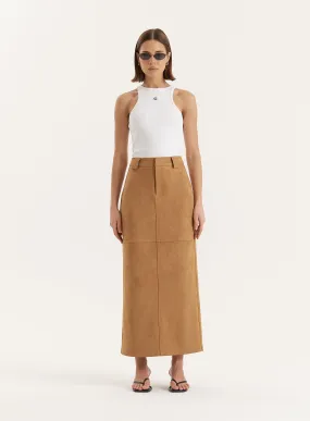 Tan Faux Suede Maxi Skirt- Stephy