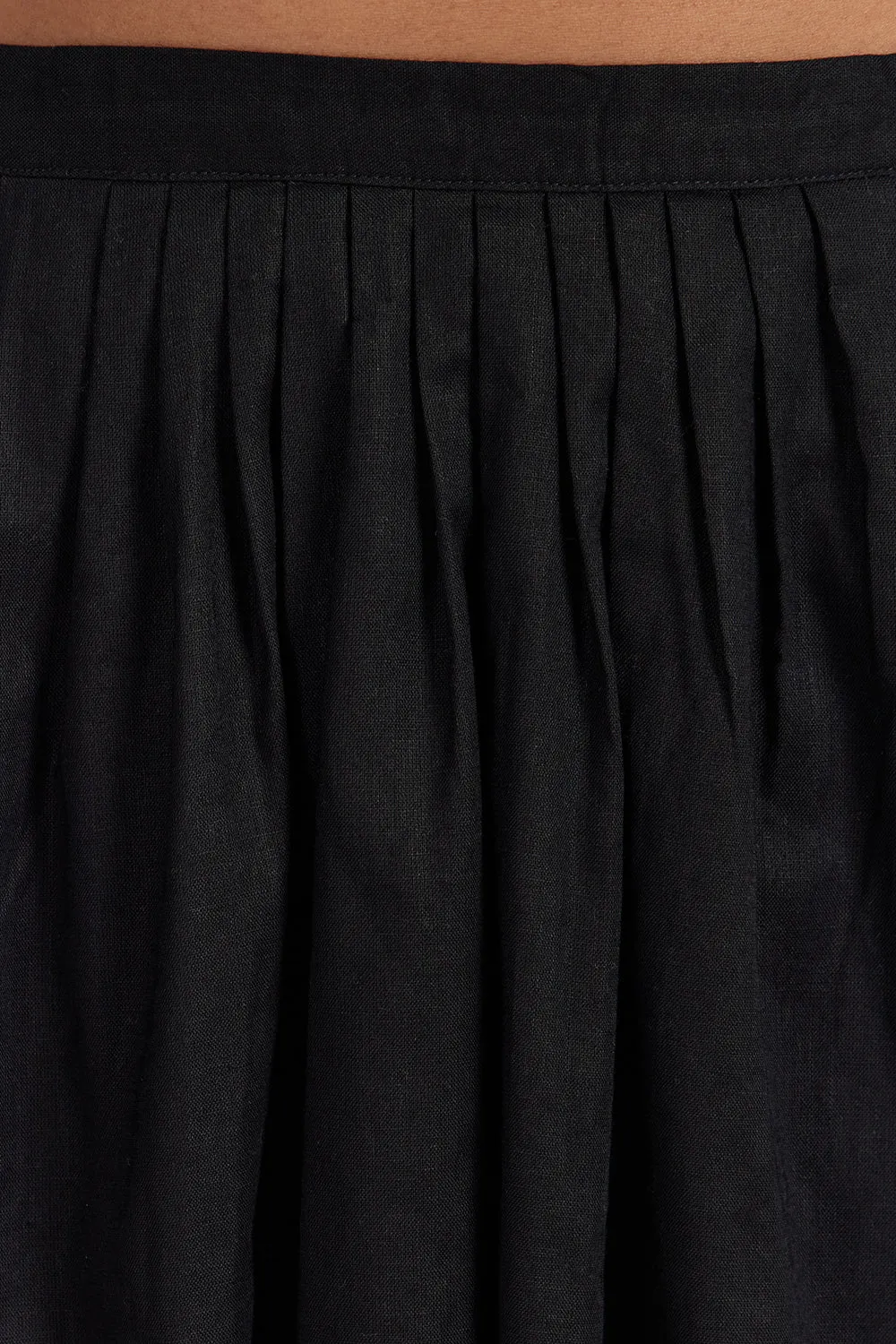 TIA BLACK LINEN CIRCLE MIDI SKIRT 