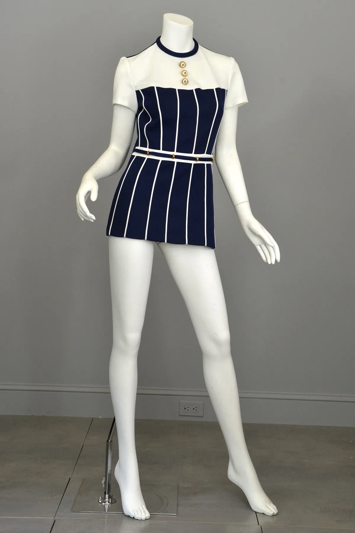 Vintage Lilli Ann Navy Blue and White Nautical Mini Tunic