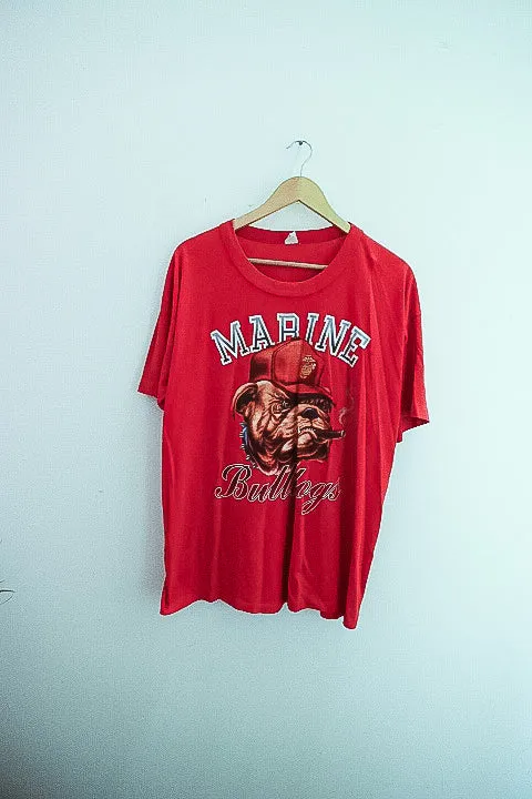 Vintage Marine Bulldogs graphics red mens tees XL