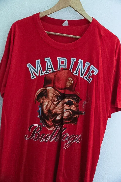 Vintage Marine Bulldogs graphics red mens tees XL