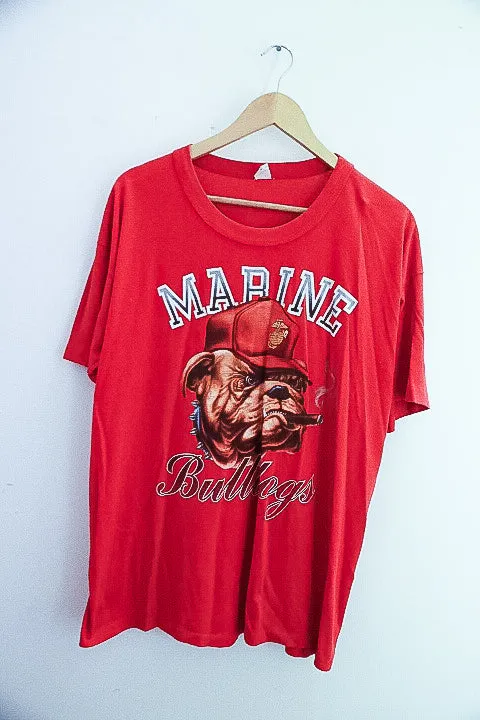 Vintage Marine Bulldogs graphics red mens tees XL