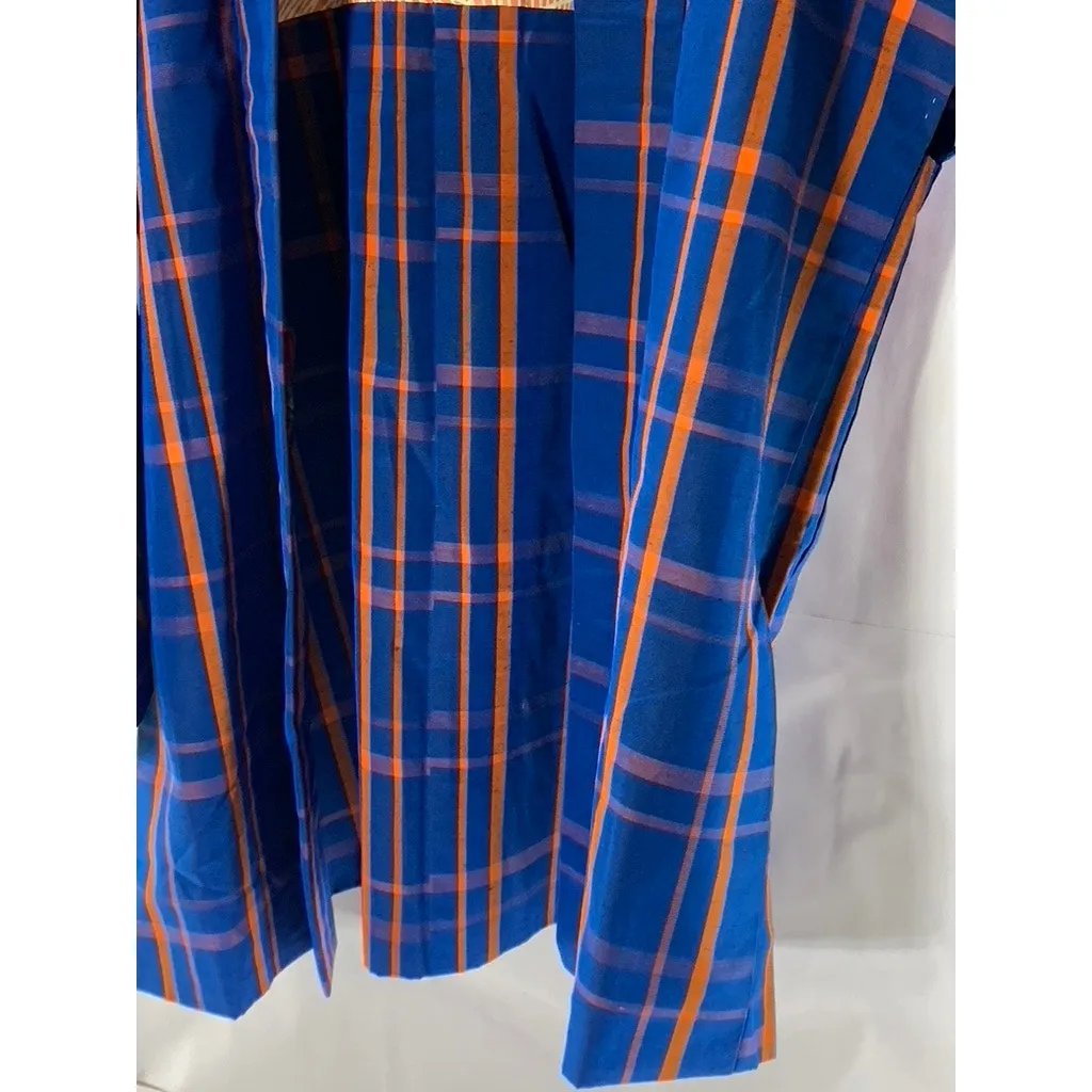 VINTAGE Men's Blue/Orange Plaid Japanese Haori Kimono Jacket SZ M