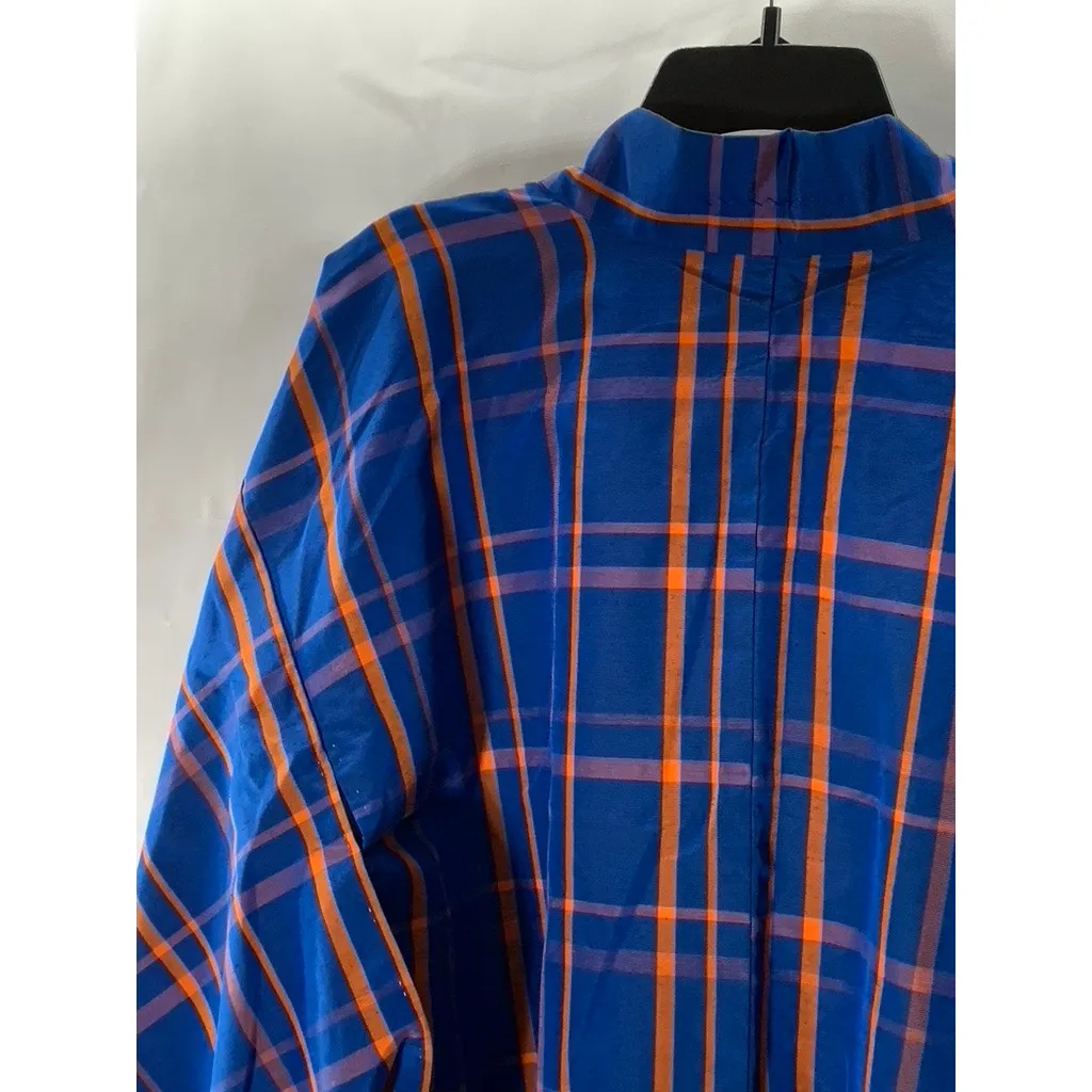 VINTAGE Men's Blue/Orange Plaid Japanese Haori Kimono Jacket SZ M