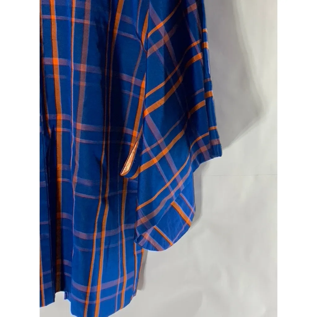 VINTAGE Men's Blue/Orange Plaid Japanese Haori Kimono Jacket SZ M