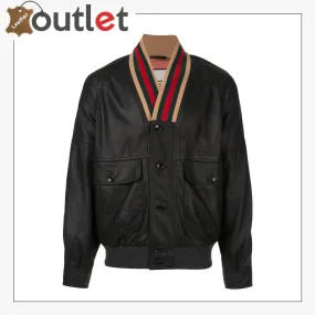 Web Collar Womens Leather Bomber Jacket