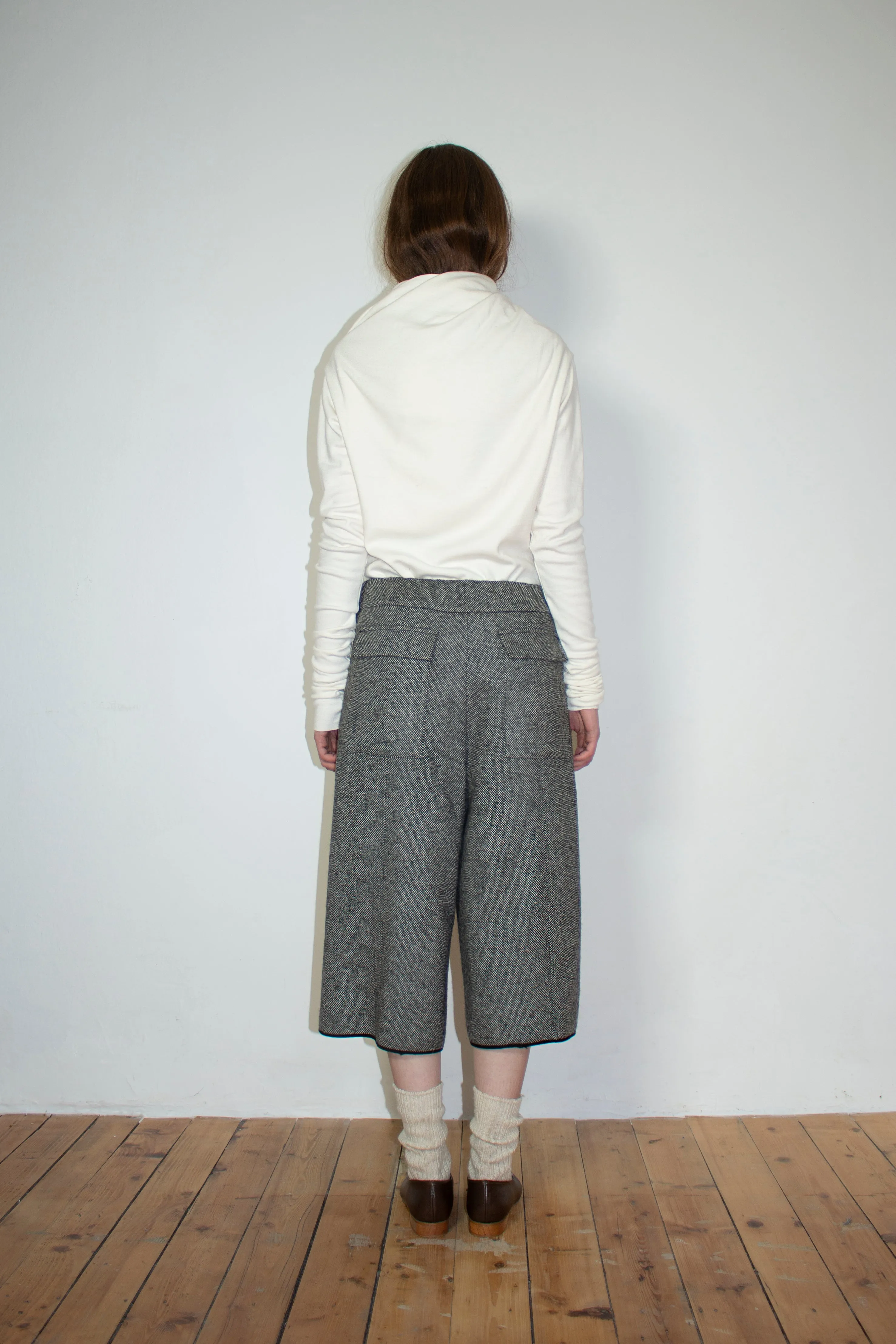 White circular-drape wool top