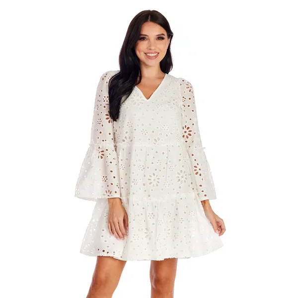 WHITE MEREDITH EYELET TUNIC