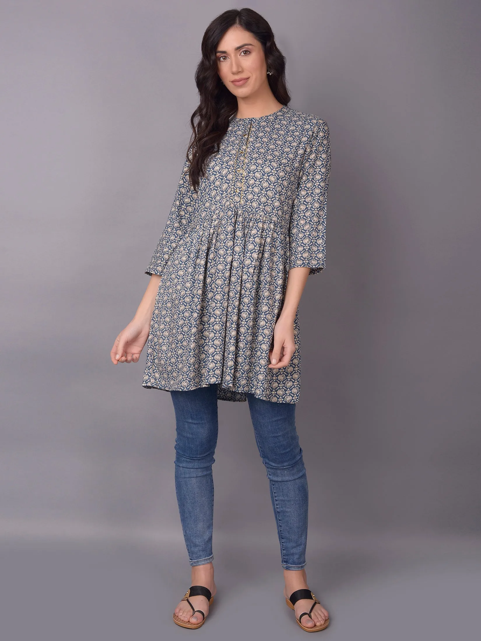 Women Grey Floral Printed Tunic