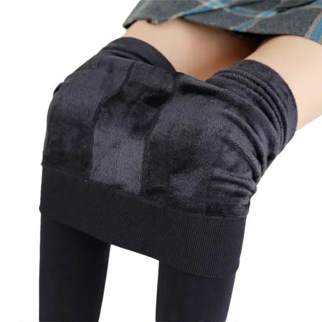 Women High Waist Solid Color Velvet Stretchy Leggings