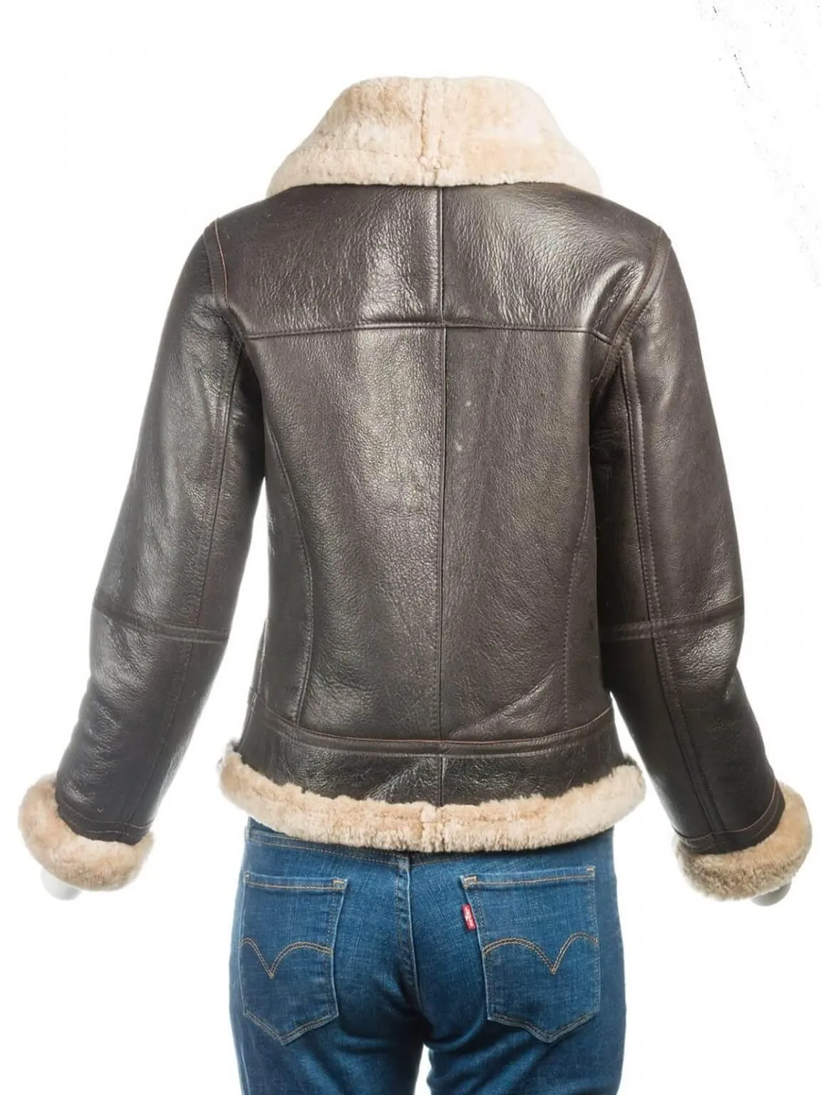 Womens Brown B3 Bomber Aviator Shearling Jacket