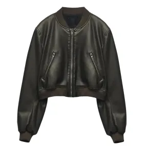 Womens Brown Leather Bomber Jacket