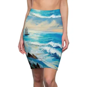 Womens Pencil Skirt - Blue Ocean