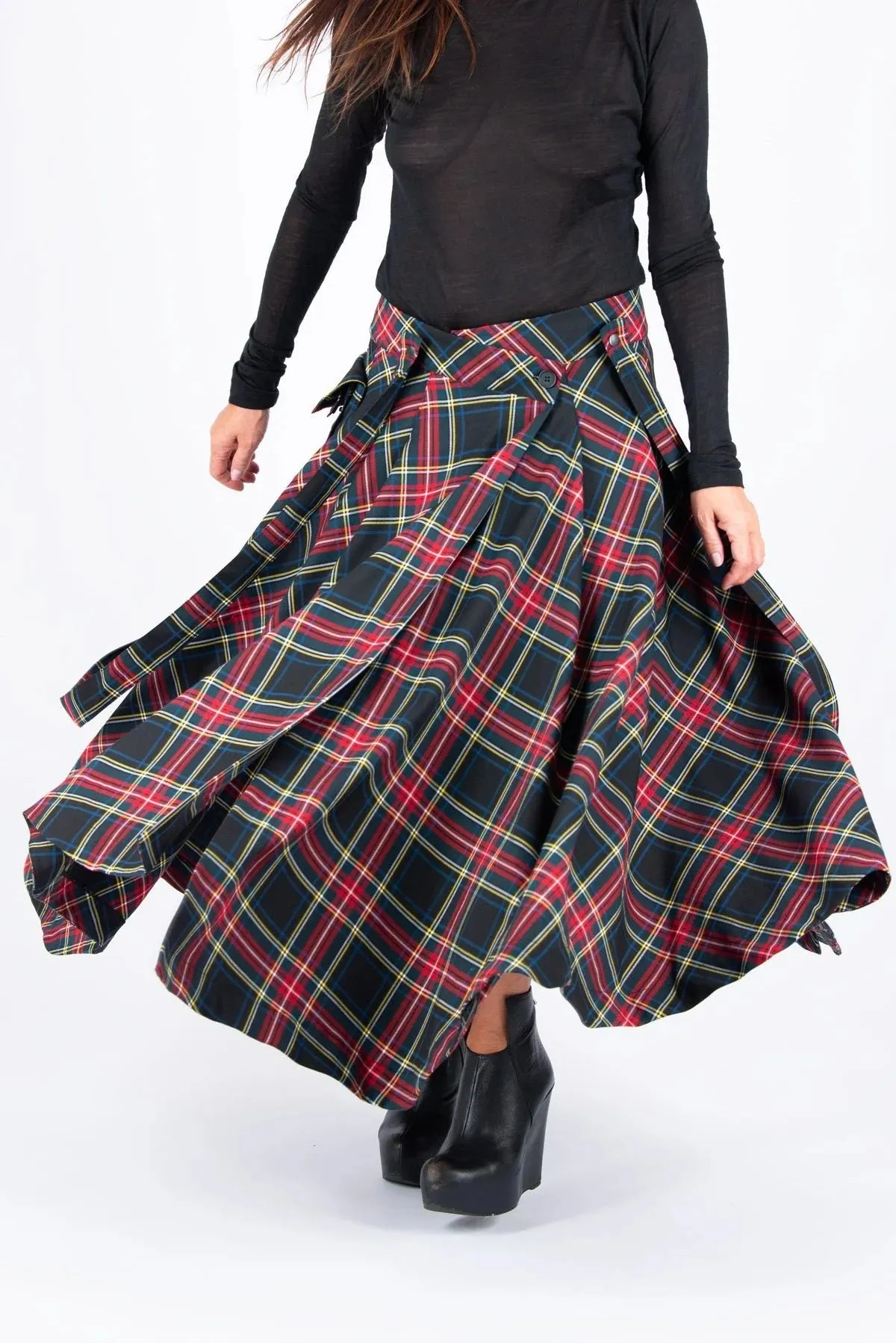 Zefira Long Plaid Skirt