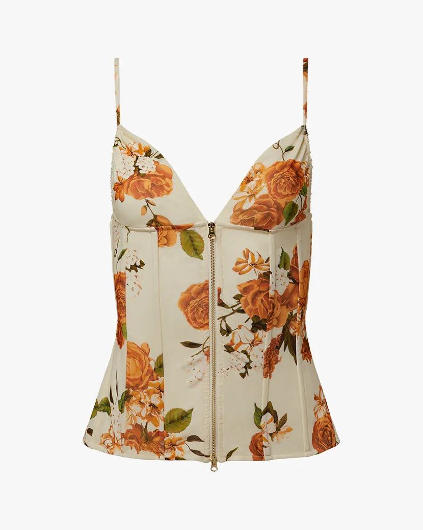 Zip Front Neutral Floral Corset