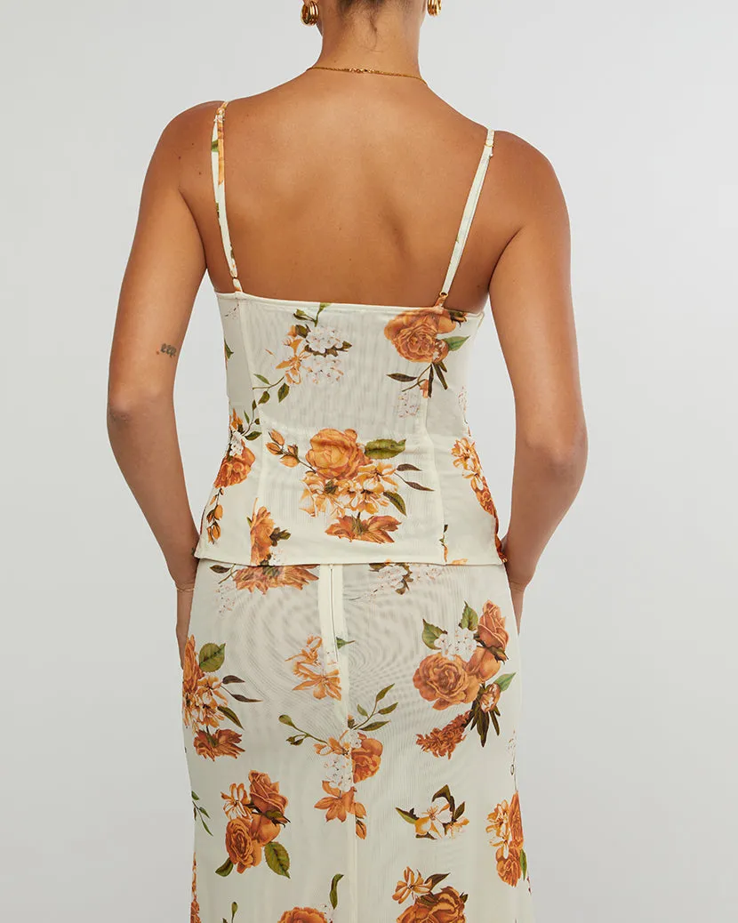 Zip Front Neutral Floral Corset