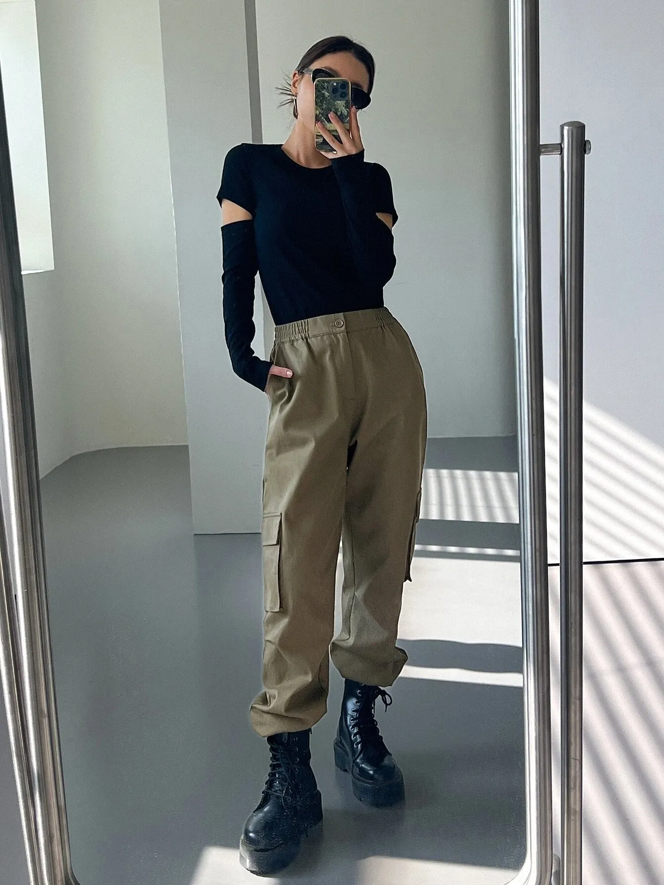 Zipped Long Length Cargo Pants